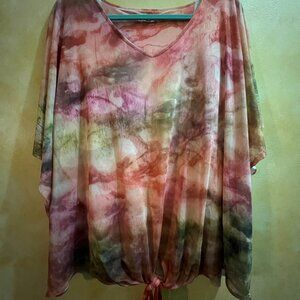 Plus Size one world 3X Sheer Tie-Front Blouse – Watercolor Print